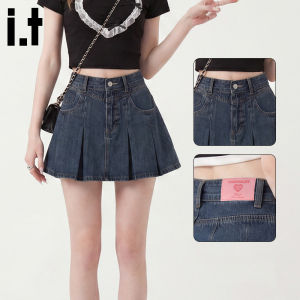 Jean Pleated High Waist A-Line Mini Skirt