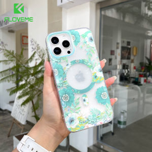FLOVEME Luxury Flower Printed Phone Case For iphone 14 13 12 Pro Max 14 Plus Wireless Charging Clear TPU+PC Soft Shockproof Back Cover For iphone 14 13 12