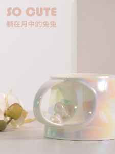 Designer Cute High Aesthetic Value Pearl Rabbit Ceramic Coffee Cup Creative Luxury Personalized Gift Mug Trendy White Porcelain