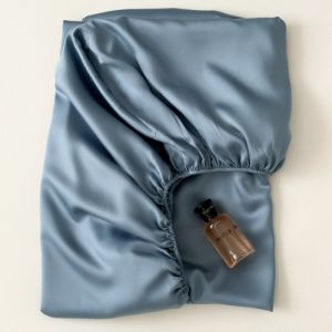 1pc Blue Color Fitted Sheet100%Lyocell Fiber Mattress Cover with 360 BandsSolid Silky Bed Linens For 1.2/1.5/1.8m Bed