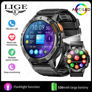LIGE | LIGE 530mah Large Battery Ourdoor Smartwatch Men BT Call Sports Fitness Bracelet With Flashlight Waterproof AMOLED Smart Watches