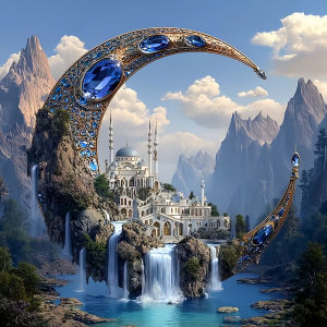 HUACAN Castle Landscape Diamond Mosaic On The Basement Moon Waterfall Full Drill Handmade Paintings Home Wall Art Decor