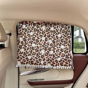 1pc Car Curtain Sunshade Cartoon Leopard Cat Car Sunscreen Heat Insulation Shade Cloth Track-type Sunshade Car Suction Cup Sunsh