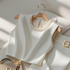 Summer Outfit Elegant High Waist A-Line Dress Two-Piece Set for Plump Women Belly Covering Slimming Meat Covering U-Neckline