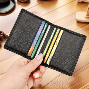 Minimalism Durable Lychee patterned head layer Cowhide Credit Card Holder ID Cards Cases Soft Thin Small Wallet Classics Black Coffee