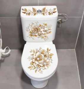 Luxury Gold Pearl Floral Toilet Sticker Waterproof Self-Adhesive Bathroom Decor Sticker Wall Stickers Wall Sticker Wall Decor S
