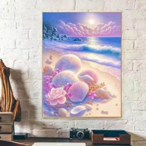 Beach Shell Cross Stitch New Cotton Thread Large Grid Full Stitch Blue Ocean View Living Room Bedroom Simple Beautiful Embroidery