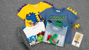[zensasi] Baju Kaos T-Shirt Anak Laki-Laki Dan Perempuan Lengan Pendek Gambar Dinosaurus Warna Kuning Putih Biru Muda Dan Biru Tua
