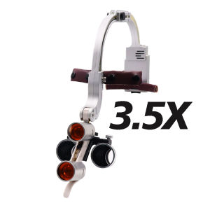 Silver 2.5X 3.5X Dental LED Head Light Lamp Binocular Loupes 5W Light Shadowless Illumination Dental Procedures Dentists