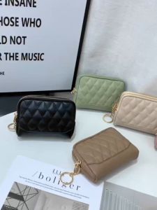 Quilted Plaid Soft Leather 2 Zipper Compartment Coin Purse Wallet