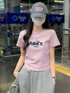 Cotton Slim Fitting Pink Short Sleeve T-shirt Women