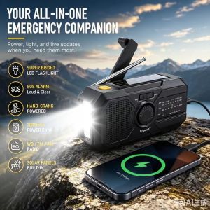 Multifunctional Solar Crank Dynamo Charging AM FM Radio with Torch Alarm Outdoor Camping Emergency Power Bank for Disaster