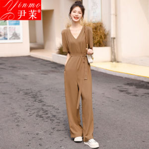 Elegant Tailored One-Piece Pantsuit Womens High Waist Wide Leg Casual Workwear Summer 2024 French Style Slimming Overall