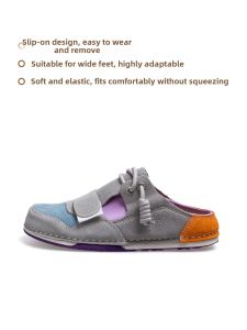THEMULE | Cute Big Head Design Half Slipper Sneakers Wide Toe Leather White