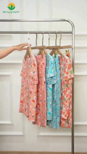 Bộ nữ mặc nhà chất Lanh mềm mại quần lửng áo cộc tay họa tiết thời trang Việt Thắng - B06.5048