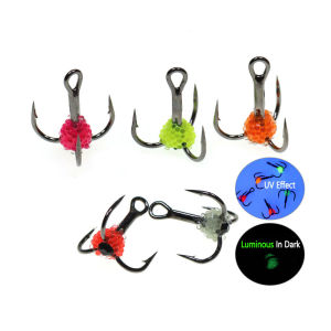 10pcs Fishing Hook Winter Ice Fishing Treble Hook Lure Three-jaw Hook High Carbon Steel Tackle Tool Sinking Bait 8# 10# 12# 14#