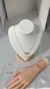 5PCS Alloy Heart Jewelry Set Double Heart Necklace Jewelry Set Luxury Style Double Heart Jewelry Set