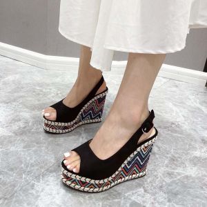 Women Open Toe PU Club Heeled Sandals Party Wedge Heel Buckle 11CM
