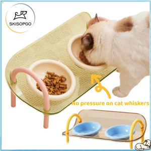 SKISOPGO Double Bowls Pet High Footed Bowl Anti-flip Adjustable Height Dog Cat Food Water Bowl Stable Anti-vomiting Water Feeder Container