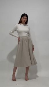 MINEOLA Melrose Light Grey Cotton Midi Skirt - One Size