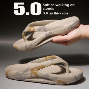 Trendy Mens Thong Slippers Thick Bottom Outdoor Wear Fashionable Beach Anti-slip Wear-resistant Odor Control Sandals Youth