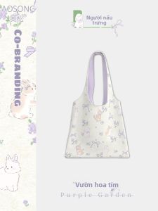 Túi vải AOSONG canvas họa tiết hoa tím đeo vai thường ngày