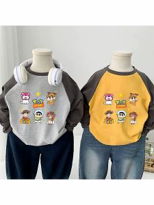 Cute Crayon Xiao Xin Childrens Long Sleeve T-Shirt New Pure Cotton Loose Casual Shoulder Insert Shirt Color Block T-shirt