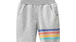 Celana Pendek Kasual Anak Laki-Laki Motif Garis Warna Abu & Hitam