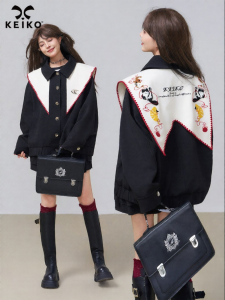KEIKO | Embroidered Collar Black Fall Jacket