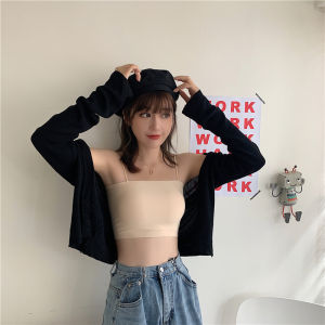 Ice Silk Seamless Anti-Exposure Strap Vest for Students Slim Fit Short Length Solid Color Single Piece Ideal for 18-24 Birthday Party