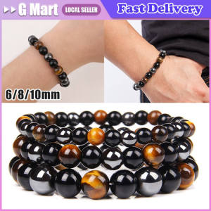Natural Black Onyx with Tiger Eye Stone Beads Men Jewelry Bracelet 12 Constellation Leo Lovers Energy Balance Bracelet