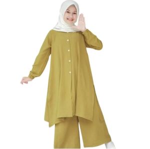 Devia Setelan Celana Tunik Anak Perempuan Terbaru/Set Muslim Tanggung usia 7-16 Thn Crinkle Airflow/Set Lebaran Termurah