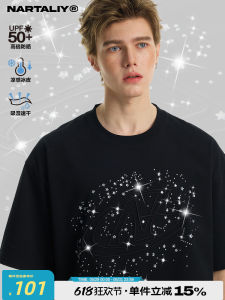 เสื้อยืดแขนสั้นผ้าฝ้ายผสมโพลีเอสเตอร์ NARTALIY ทรงหลวม แห้งเร็ว ปักคริสตัล สำหรับผู้ชายและผู้หญิง ฤดูร้อน 2025