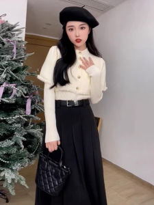 Ge·an·fei | Bộ Đầm Áo Len Dài Elegante Nhỏ Gọn