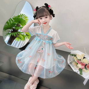Baby Girl Short Sleeve Dress Han Dynasty Western Style Fashion New Arrival Children Summer Tang Suit Chinese Style Princess Skirt