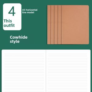 Retro Cowhide Cover Notebook A4 Custom B5 Notebook Large Thickening Minimalist Notes Grid Blank Grid Primary School Student School Supplies A5 White Paper Work Business Soft Copy Stitching 16K