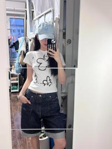 American Retro Short Sleeve T-Shirt Women Summer Print Slimming Trendy Sweet And Spicy Girl Versatile Brand Top round Neck Short Length