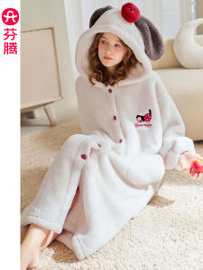 FENTENG | Coral Fleece Hooded Winter Housecoat