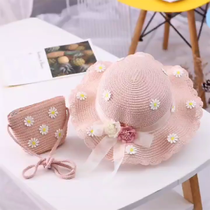 1Pc Girls Summer Straw Hat Flower Design Topi Kanak-kanak Breathable Beach Sun Hat for Kids