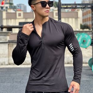 Luoke New Mens Breathable Long Sleeved Track and Field Training Basketball Round Neck Zipper
