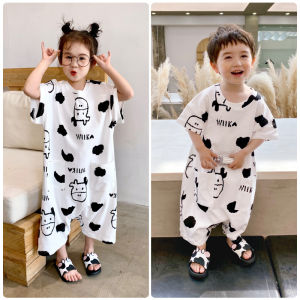 2023 New Arrival One-Piece Pajamas for Women Summer Matching Pure Cotton Cartoon Loose and Cute Air Conditioning Short Sleeve Home Wear for Men and Women