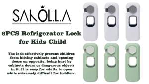 Sakolla Refrigerator Lock for Kids 6 Pack Fridge Locks with Strong 3M Adhesives Child Safety Locks for Doors Cabinet Drawers Refrigerator Oven Lock (Green+Grey)