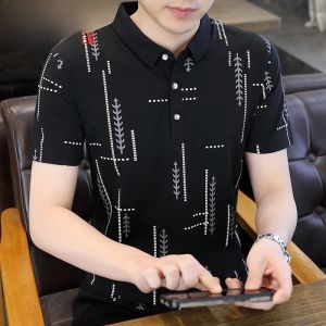 HENGYUANXIANG | Áo thun nam Polo tay ngắn in họa tiết thời trang mùa hè 2025 Áo thun Paul in họa tiết sọc cổ polo tay ngắn chất liệu cotton pha lanh