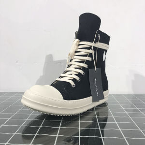 Round Owens High-Top Shoes Mens Pentagram Dark Zip Canvas High Street Casual Board Shoes Short Boots Rick Owens Shoes Tide