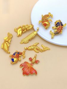 New Style Sand Gold Enamel Pendant Red Carp Sweater Chain DIY Jewelry Pendant  out Alloy Plated Silver Gold Necklace