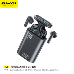 Awei T70 ENC Bluetooth 5.3 TWS HiFi Wireless Earphone Dual Mic With Calls Noise Reduction speaker earbuds Touch Electric Lifting Metal Charge Compartment earphones
