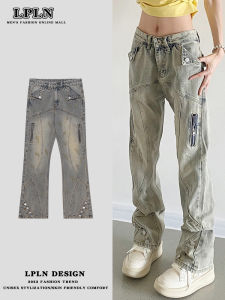 LPLN American Style Street Yellow Mud Dyed Jeans Men High Street Vibe Straight Leg Slimming Micro Flared Long Trousers