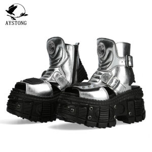 Giày Bốt Nâng Đế Phong Cách Cyber Gothic Punk Rock