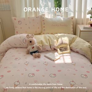 Cotton Bedding Set Pixel Cat Pink Student Dormitory Cartoon Cute Girl Heart Three Piece Bedding Set Skin Friendly All Seasons