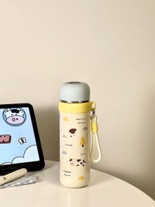 Cốc Nước Bằng Thép Không Gỉ Xanh Dễ Thương Có Dây Đeo Cốc Đựng Nước Có Nắp Cốc Đựng Nước Di Động Cho Phụ Nữ Cốc Đựng Nước Có Thể Giữ Nhiệt